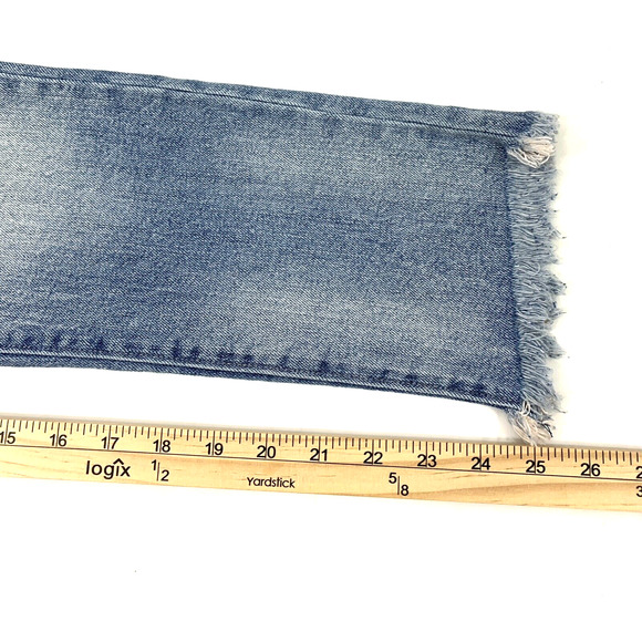 Gap Girlfriend Jeans Womens Size 25 Patches Light Wash Denim Distress Raw Hem - Picture 8 of 12